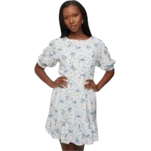 Faithfull the Brand White and Blue Floral Mini Dress - Picture 2 of 13